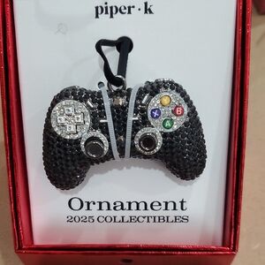 Black onyx‎ gemstone pave studded Xbox game controller 2025 Christmas ornament